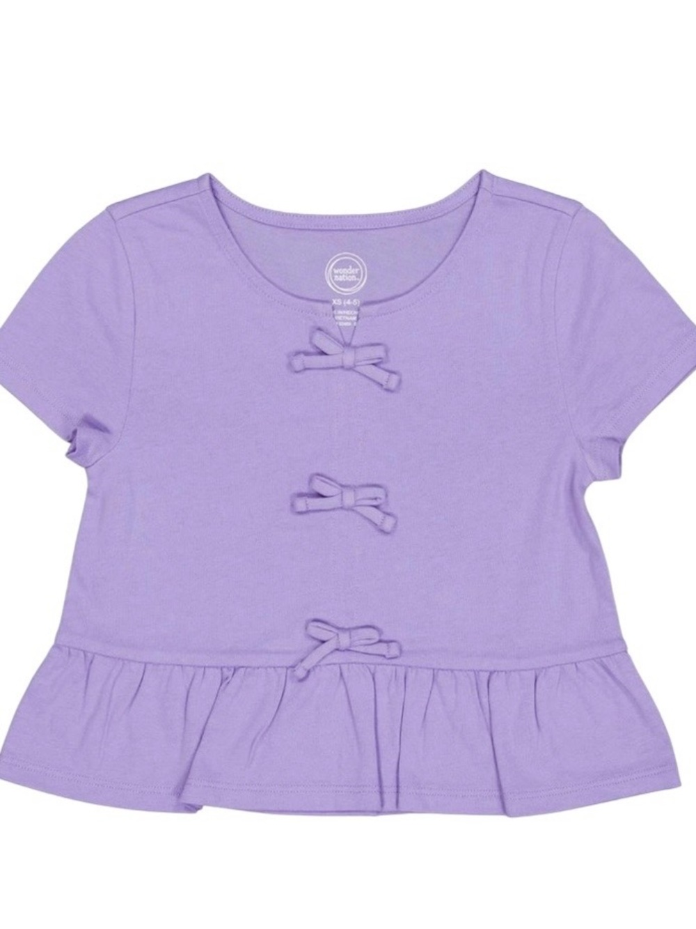 Wonder Nation Girls Short Sleeve Bow Front Top, Spring Lilac